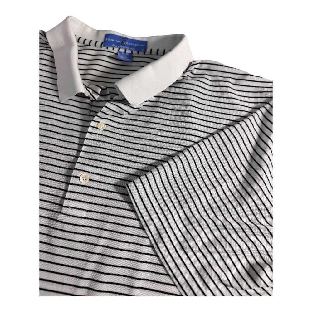 Fairway & Green Pureformance Mens XL Polo White Black Striped 60% Cotton 40% Pol